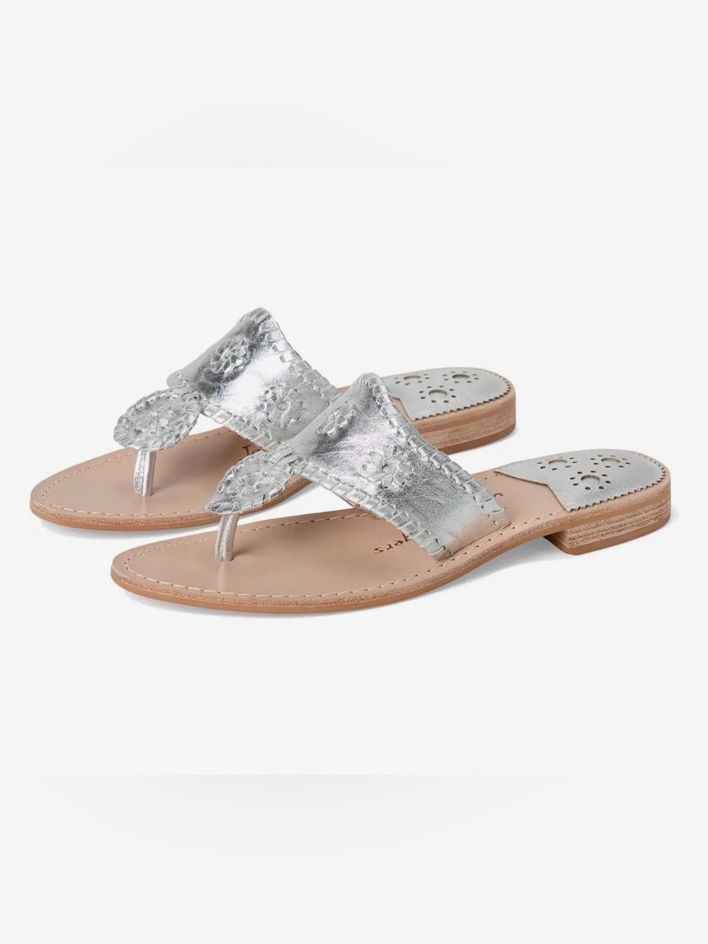 Jack Rogers Original Jacks Sandals 10 Metallic Silver Leather Thong Flip Flops